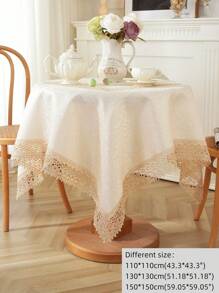 Exquisite Jacquard Satin Fabric Splicing With Delicate Water-Soluble Lace Edge Tablecloth, Kitchen Essential Square/Rectangular Table Cover, Home Decor, Festival Decor, Indoor/Outdoor, Party/Wedding Tablecloth, 1pc