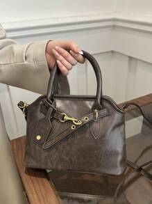 复古时尚百搭单肩手提包带扣腋下包秋冬 - 咖啡棕 - 查看 8