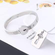 rongji jewelry 1 Set Pulsera y Collar de Pareja con Corazón y Candado de Acero de Titanio, Resistente al Desgaste, Regalo del Día de San Valentín, Mamá, Madre, Día de la Madre