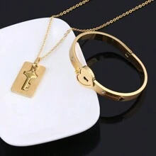 rongji jewelry 1 Set Pulsera y Collar de Pareja con Corazón y Candado de Acero de Titanio, Resistente al Desgaste, Regalo del Día de San Valentín, Mamá, Madre, Día de la Madre