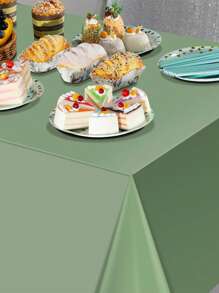 1/3/6pcs Sage Green Plastic Tablecloths For Rectangle Tables, Light Green Disposable Tablecloth, Waterproof Sage Green Table Cover For Birthday Bridal Wedding Party Decorations, 54 X 108Inch - Green - View 4