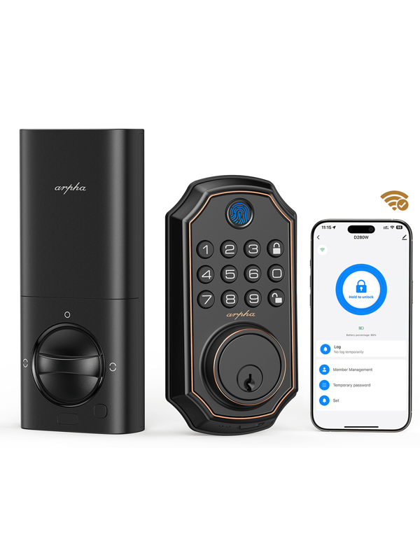 Arpha Smart WiFi Door Lock With Fingerprint, Keyless Entry Door Deadbolt, App Remote Control, Electronic Keypad Smart Lock For Front Door, Auto Lock, Easy Installation