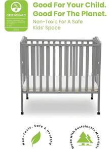Folding Portable Mini Baby Crib With 1.5-Inch Mattress - Greenguard Gold Certified, Natural - Grey - View 3
