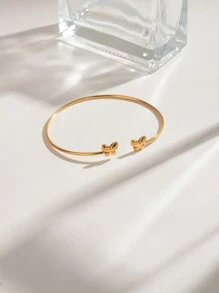 Uworld 1 件欧美 INS 不对称几何心形仿珍珠元素不锈钢开口手链 18K 镀金防水适合日常佩戴度假等。 - 開口手鐲 - 查看 11