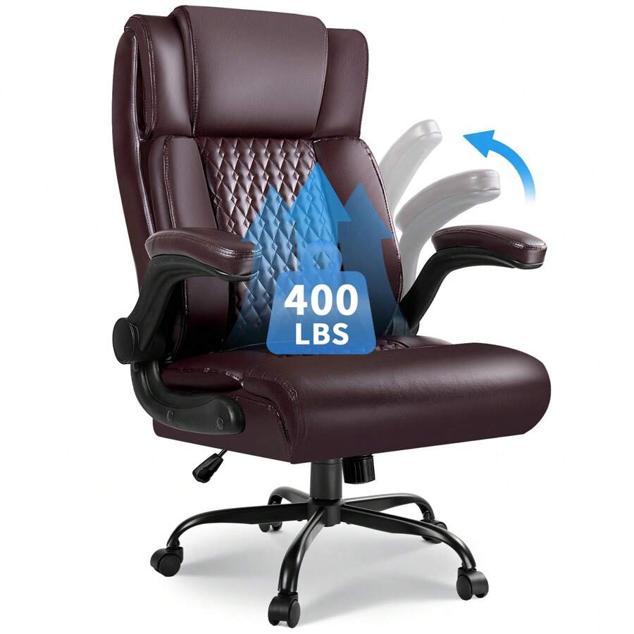 Office Chair,Executive Heavy Duty Office Chair With Foot Rest Ergonomic High Back Computer Gaming Chairs Home Office 400lbs,Big And Tall Office Chair With Lumbar Support - Màu nâu (có tay vịn lật lên) - Xem 1