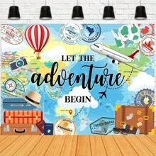 Phông nền du lịch mạo hiểm, Hãy bắt đầu cuộc phiêu lưu! Phông nền chụp ảnh bản đồ thế giới, trang trí banner tiệc theo chủ đề du lịch. - Nhiều màu - Xem 1