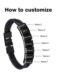 LICVIC 1 szt. Spersonalizowana bransoletka dla ojca z imionami. Niestandardowe imię grawerowane. Chłopięce plecione bransoletki ze skóry. Prezent urodzinowy dla taty, męża, dziadka i chłopaka. Niestandardowe bransoletki z imionami dla chłopca z 1-7 grawerowanymi imionami. Spersonalizowana pleciona bransoletka ze skóry. Wielofunkcyjna, ozdobna, z literami, stylowa, nowoczesna, kolorowa, słodka, urocza, codzienna, spersonalizowana, unikatowa, spersonalizowana. Idealny prezent dla niego, idealny prezent dla niej, moda na powrót do szkoły. - Czarne - Zobacz 6