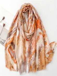 New Waves Print Scarf, Women's Silk Shawl Wrap Long Scarf For Spring/Summer, Versatile Metallic Accents Design, Suitable As Beach Coverup, Headscarf And Shoulder Wrap - Multicolor - View 15
