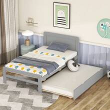 MISSUNNY Sleek Modern Design Twin Size Platform Bed Frame With Integrated Trundle For Enhanced Space Efficiency, Finished In Stylish Grey For A Contemporary, Sophisticated Look