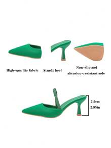 1 双女士绿色可变高跟封闭式鞋头凉鞋 7 厘米和黑色尖头小猫跟一脚蹬凉鞋，仙女风格弹力高跟鞋 - 綠色 - 查看 4