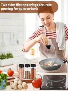 6 件/16 件带盖塑料盐和胡椒瓶套装，5 盎司/150 克透明香料罐容器，防潮香料分配器，用于储存盐、糖、香料、草药和粉末 - 黑色(16裝) - 查看 5