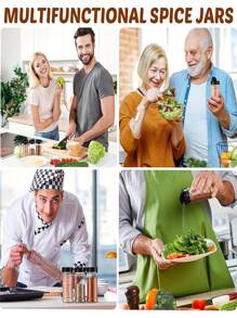 6 件/16 件带盖塑料盐和胡椒瓶套装，5 盎司/150 克透明香料罐容器，防潮香料分配器，用于储存盐、糖、香料、草药和粉末 - 黑色(16裝) - 查看 7