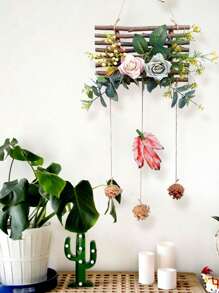 1 Pack 21.6 Inch Flower Pendant Wall Flower Ring With Photo Clip Artificial Flower Hanging Party Wreath Arrangement Decor For Front Door Wall And Home Decoration