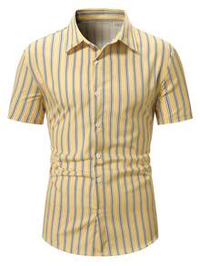 Men's Casual Striped Short Sleeve Shirt, Spring/Summer - Yellow - View 1