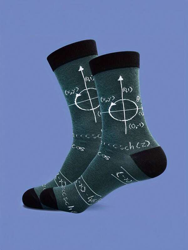1 Pair Of Men's Mathematical Pattern Crew Socks, Breathable Comfy Casual Unisex Socks For Men's Outdoor Wearing All Seasons Wearing, Fall