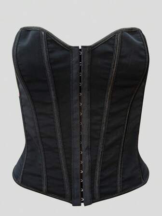 1 Stück Damen Shapewear Korsett mit 14 Stahlfedereinsätzen und vorderer Hakenverschlussing, rückwärtig mit Schnürbändern, komfortables und minimalistisches elegantes Design