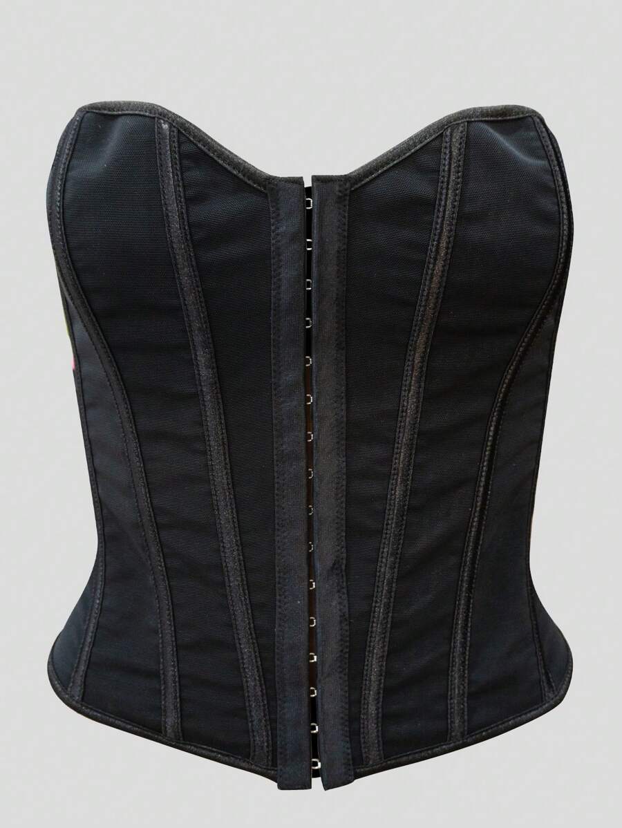 1 Stück Damen Shapewear Korsett mit 14 Stahlfedereinsätzen und vorderer Hakenverschlussing, rückwärtig mit Schnürbändern, komfortables und minimalistisches elegantes Design