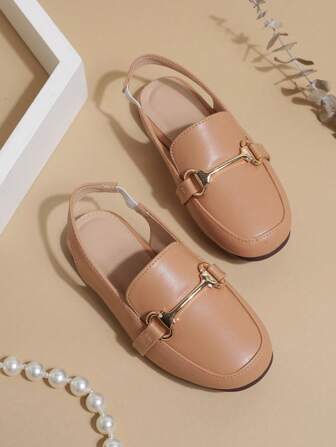 1 Pair Girls PU Soft Bottom Anti-Slip Closed Toe Flat Sandals, Suitable For Summer