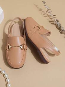1 Pair Girls PU Soft Bottom Anti-Slip Closed Toe Flat Sandals, Suitable For Summer - Brown - View 2