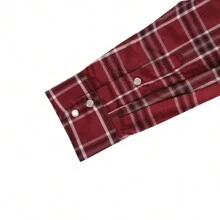 Men's Western Cowboy Pearl Snap Plaid Button Up Casual Long Sleeve Two Pockets Work Shirts - 8 Red White - 查看 6