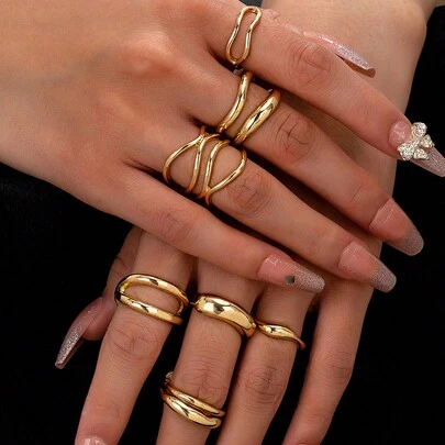7 Stücke goldenes Metallring-Set, minimalistischer Kreuz-Kreuz-Ring, Frauen stapelbarer einfacher Schmuckring