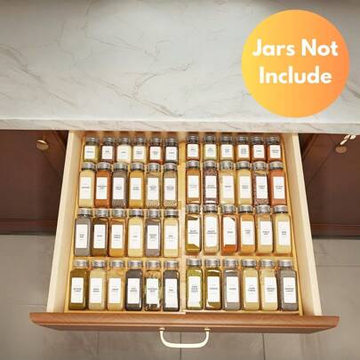 Adjustable Bamboo Spice Drawer Insert, Expandable 4 Tier Kitchen Seasoning Rack For Cabinets, Spice Storage Organizer For 3 Inch Deep Drawers, Fits 12 To 23 Inch Wide Spaces, Jars Not Provided