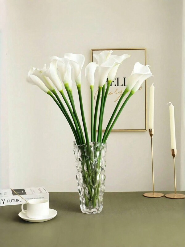 6pcs/12Pcs White Calla Lily Artificial Flowers Bouquet , Real Touch Faux Flower For Wedding Bride Shower, Blessing Gift ,Home Decoration Faux Calla Lilies Flower,Home Decor,Room Decor ,Wedding Decor,House Decor,Living Room Decor,Office Decor