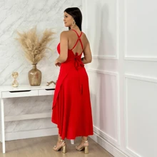 Women's Set Wrap Skirt And Cropped Top, Long Wrap Skirt And Tie-Back Top, Skirt + Cropped Top Set In Formal Dress, Formal Dress, Party Wear - 紅色裙子套裝 - 查看 5