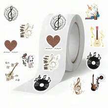 500张音乐主题贴纸卷，10种款式，音乐美学派对礼品，音乐爱好者贴纸，防水乙烯基贴纸（每卷500张） - 彩色 - 查看 4