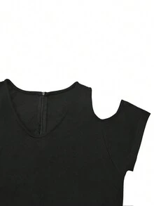 纯色 V 领收腰连体裤（配腰带） - 黑色 - 查看 4