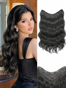 Extensions de cheveux avec clips, vague longue avec 5 clips de sécurité, 22 pouces, extensions de cheveux avec clips en forme de V en fibre synthétique ondulé, pour 1 pièce usage quotidien des femmes