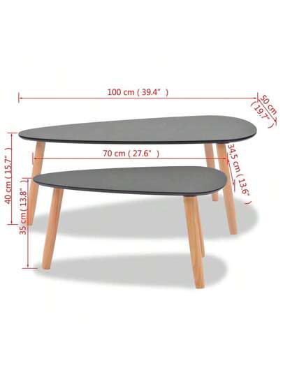 VidaXL Piece Coffee Tafel Set Solid Pine Wood Zwart view 2