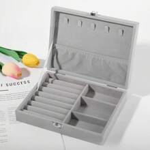 Nueva caja joyero de terciopelo con tapa abatible, estuche de almacenamiento y exhibición para aretes, anillos, collares y accesorios con cerradura