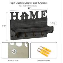 复古木质壁挂式钥匙架，安装简便 - 装饰性钥匙挂钩，时尚玄关收纳架，带信件和邮件整理功能