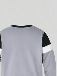 Young Boys Casual And Fashionable Black And White Grey Round Neck Long Sleeved Letter Printed Sportswear And Jogging Pants Set, Suitable For Daily Wear, Vacation And Sports, Suitable For Children To Wear In Spring And Autumn 2 Pieces Set - Grey - View 4