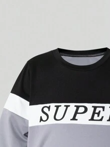 Young Boys Casual And Fashionable Black And White Grey Round Neck Long Sleeved Letter Printed Sportswear And Jogging Pants Set, Suitable For Daily Wear, Vacation And Sports, Suitable For Children To Wear In Spring And Autumn 2 Pieces Set - Grey - View 6