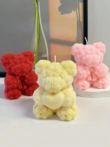 1 件玫瑰熊形状蜡烛模具、心形熊、花束熊和蝴蝶结熊模具用于制作蜡烛，硅胶模具用于 DIY 蜡烛、芳香疗法、肥皂、情人节和母亲节礼物