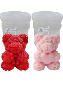 1 件玫瑰熊形状蜡烛模具、心形熊、花束熊和蝴蝶结熊模具用于制作蜡烛，硅胶模具用于 DIY 蜡烛、芳香疗法、肥皂、情人节和母亲节礼物