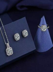 3pcs Set: Faux Sparkling Moissanite Necklace, Earrings And Pendant Jewelry For Women - Multicolor - View 1