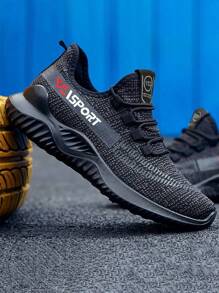 Men's Solid Color Mesh Breathable Lightweight Sneakers, Fashion Lace-Up Couple Men's Tennis Shoes, Suitable For Daily Commuting And Outdoor Sports, Running, Climbing, Hiking - 黑色 - 查看 5