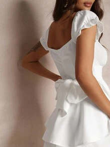 Women's Mini A-Line Dress Solid Color Ruffled Sleeves Square Neck Layered Hem Dress - trắng - Xem 5