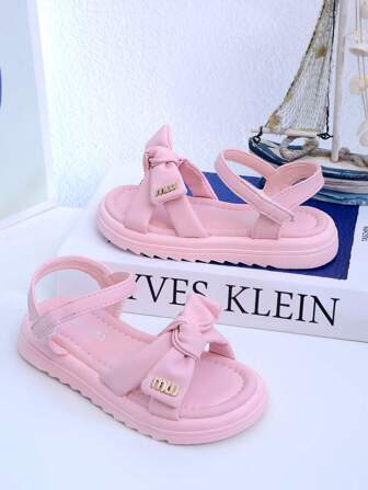 Cute & Fashionable Bow Decor Flat Sandals, Comfortable & Lovely Pink Casual Sandals