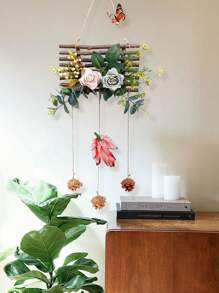 1 Pack 21.6 Inch Flower Pendant Wall Flower Ring With Photo Clip Artificial Flower Hanging Party Wreath Arrangement Decor For Front Door Wall And Home Decoration