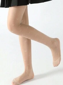 1pc Kids 3D Floral Mesh Heart Pattern Tights - Black - View 5