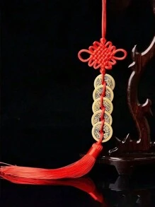 1pc-Hanging Red Copper Coin Chinese Knot Tassel,Feng Shui Chinese Knot Tassel,Chinese New Year Coin,Feng Shui Coins,Lucky Chinese Fortune Coin,Lucky Coins Of Five Emperors In Ancient China,Chinese Knot Coin Hanging Decoration,Mysterious Eastern Culture,Chinese Lunar New Year Of 2025 Supplies Gift