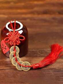 1pc-Hanging Red Copper Coin Chinese Knot Tassel,Feng Shui Chinese Knot Tassel,Chinese New Year Coin,Feng Shui Coins,Lucky Chinese Fortune Coin,Lucky Coins Of Five Emperors In Ancient China,Chinese Knot Coin Hanging Decoration,Mysterious Eastern Culture,Chinese Lunar New Year Of 2025 Supplies Gift