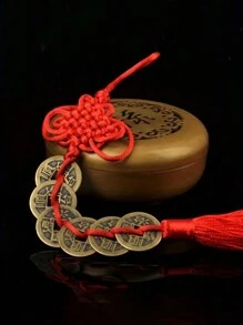 1pc-Hanging Red Copper Coin Chinese Knot Tassel,Feng Shui Chinese Knot Tassel,Chinese New Year Coin,Feng Shui Coins,Lucky Chinese Fortune Coin,Lucky Coins Of Five Emperors In Ancient China,Chinese Knot Coin Hanging Decoration,Mysterious Eastern Culture,Chinese Lunar New Year Of 2025 Supplies Gift
