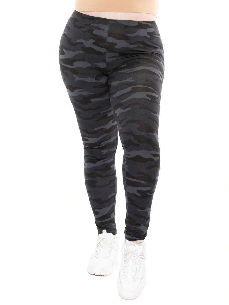 Women's And Plus Size Oh So Soft Full Length Leggings | Solids & Prints | Adult Sizes S - 7X - 黑色迷彩 - 查看 1