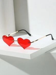 1副精美心形金属框镶钻时尚眼镜，情侣眼镜，适合约会、订婚、婚礼、情人节、夏季海滩度假、户外活动和旅行。 - 紅色 - 查看 7