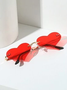 1副精美心形金属框镶钻时尚眼镜，情侣眼镜，适合约会、订婚、婚礼、情人节、夏季海滩度假、户外活动和旅行。 - 紅色 - 查看 6